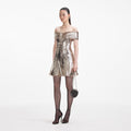 Sequin Off Shoulder Mini Dress - Guld
