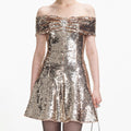 Sequin Off Shoulder Mini Dress - Guld