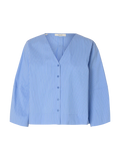 Bea 3/4 V Neck Shirt B - Dusty Blue Stripe
