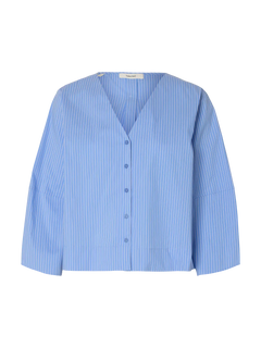 Bea 3/4 V Neck Shirt B - Dusty Blue Stripe