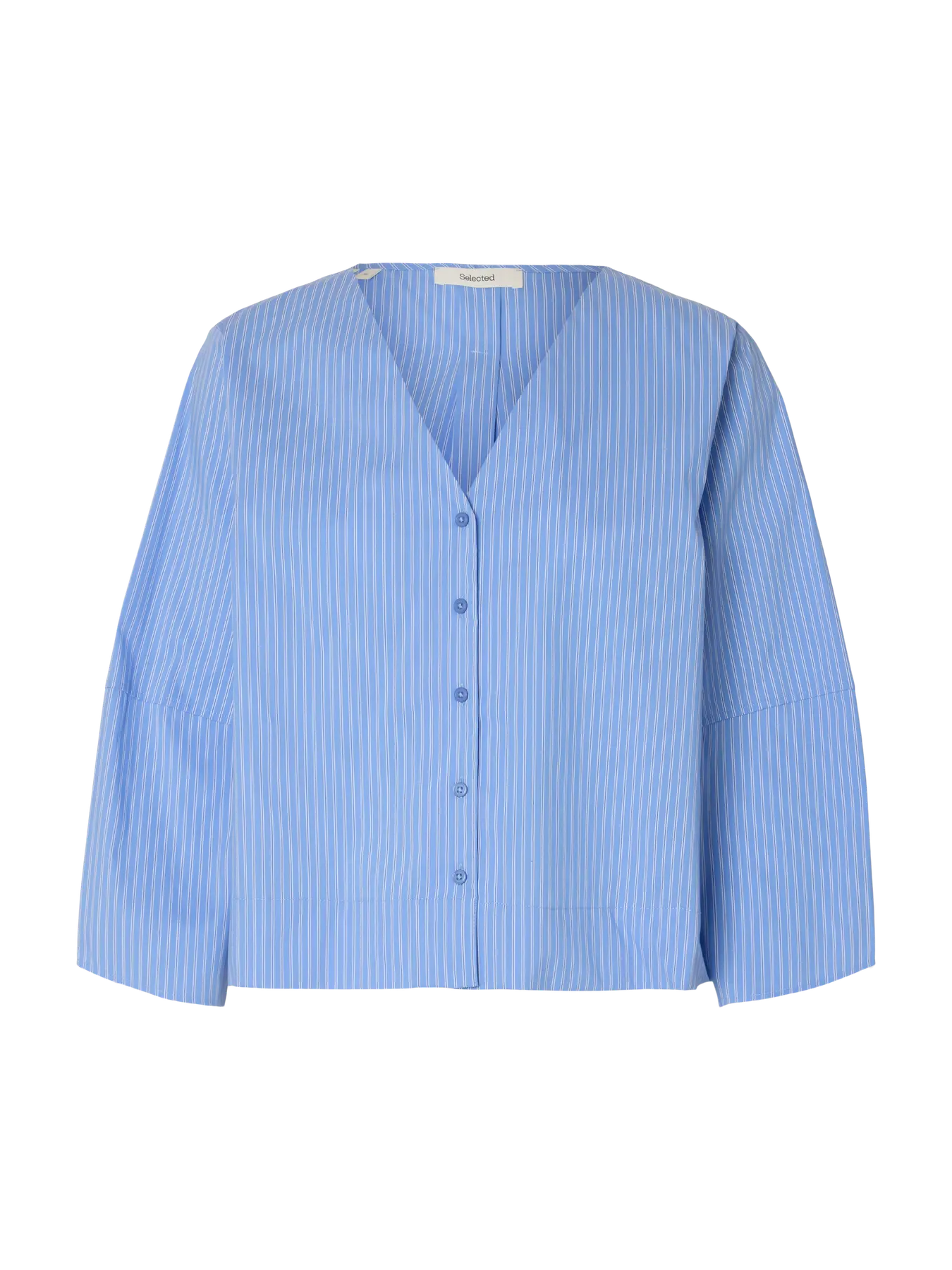 Bea 3/4 V Neck Shirt B - Dusty Blue Stripe