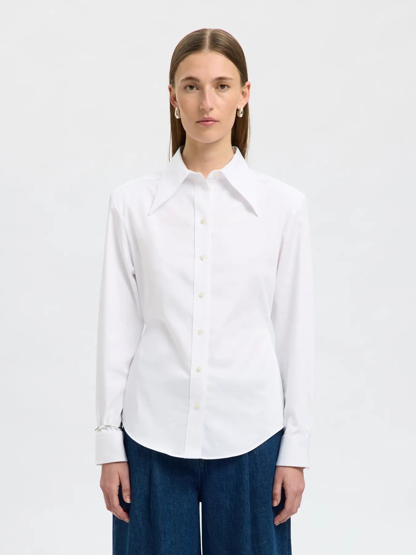 Nicolina Slim Ls Shirt B - Bright White