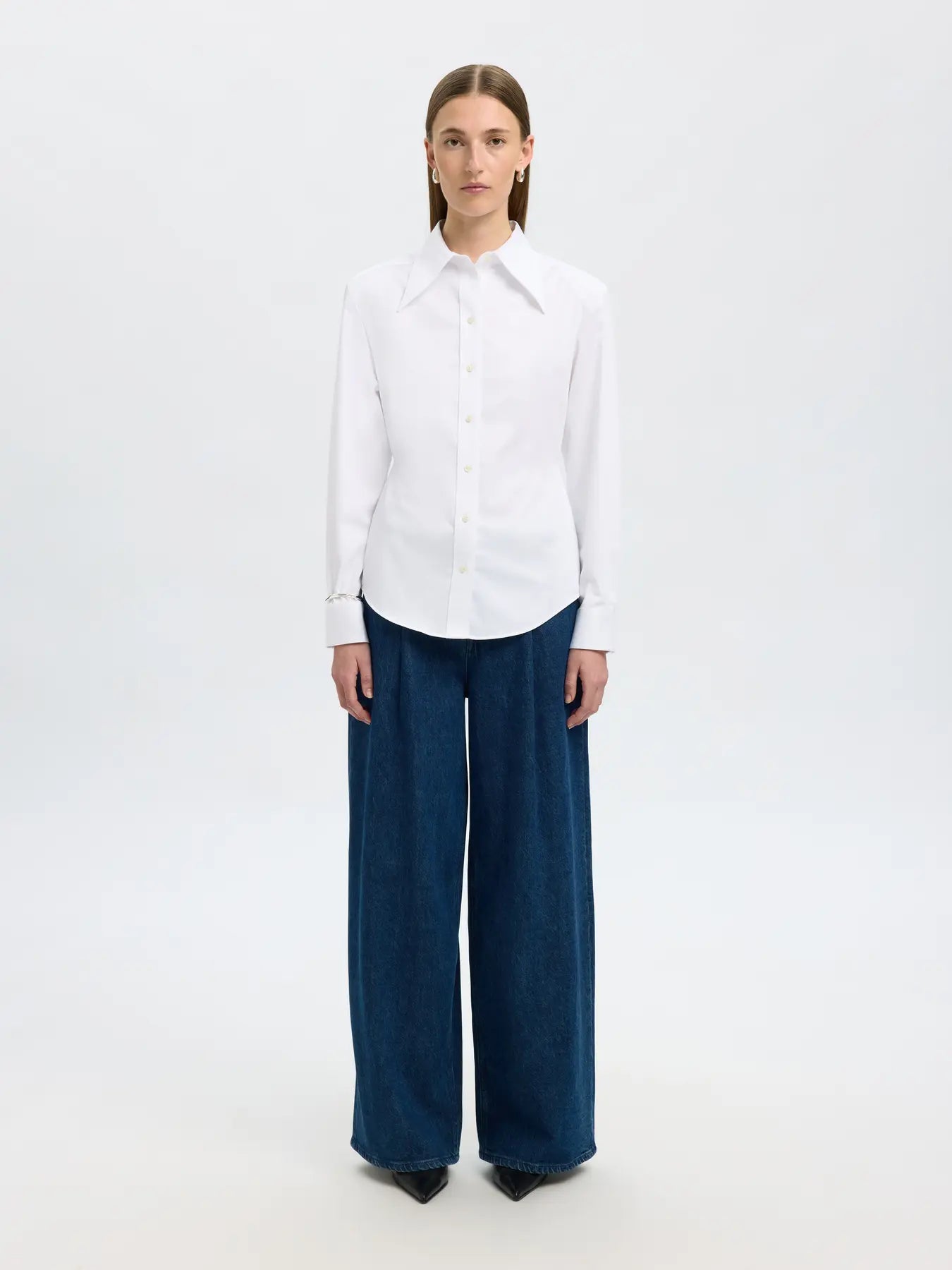 Nicolina Slim Ls Shirt B - Bright White