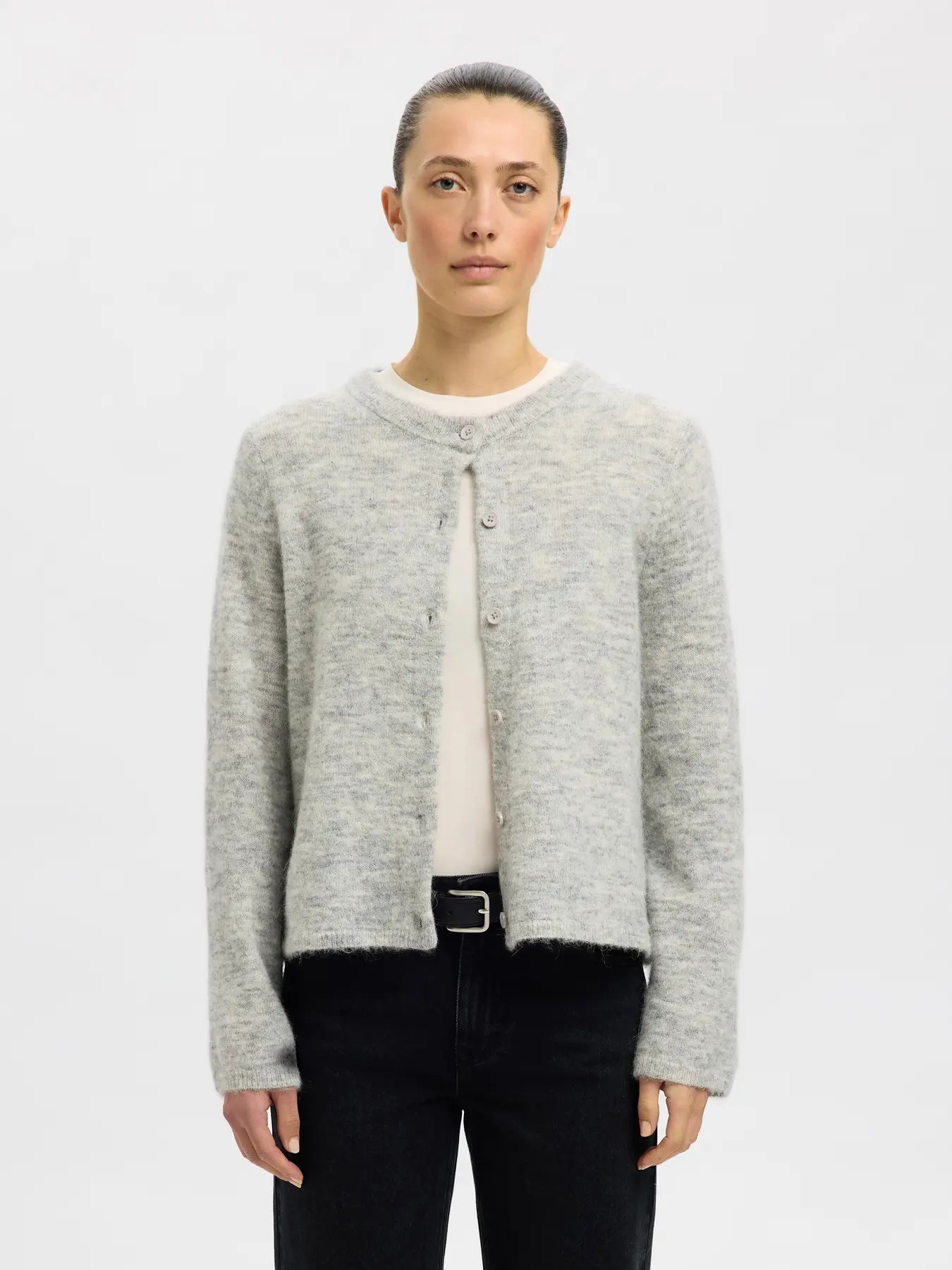 Lulu New Ls Kofta - Ljusgrå melange