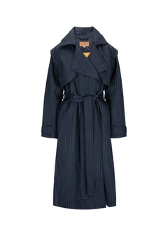 Regndråpe Trench Coat - Navy Pinstripe