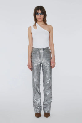 Striped Leather Pants - Black Comb.