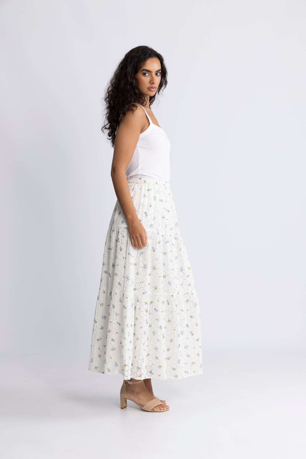Rana Broderie Anglaise Kjol - Forglemmegei White