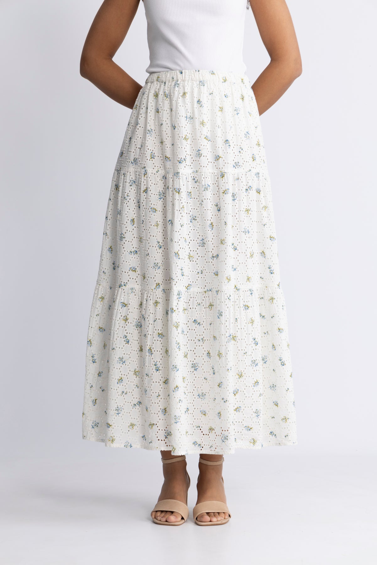 Rana Broderie Anglaise Kjol - Forglemmegei White