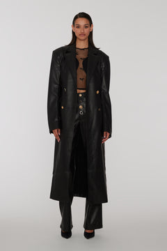 Embellished Button Coat - Black
