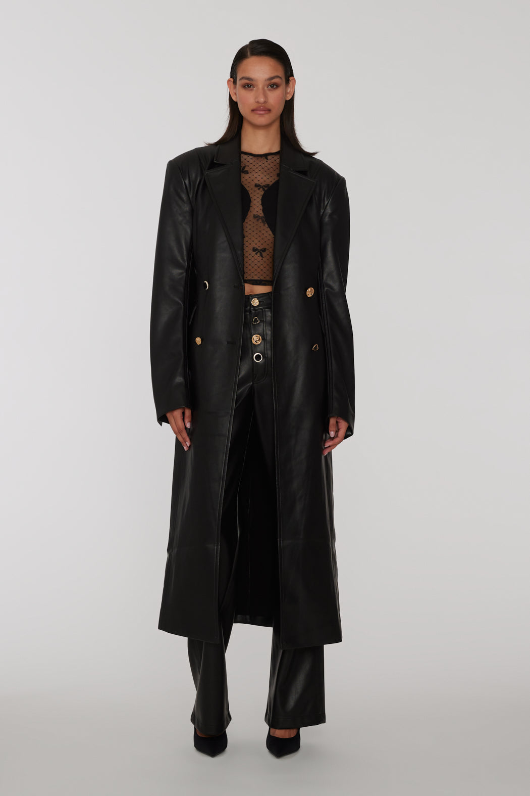 Embellished Button Coat - Black
