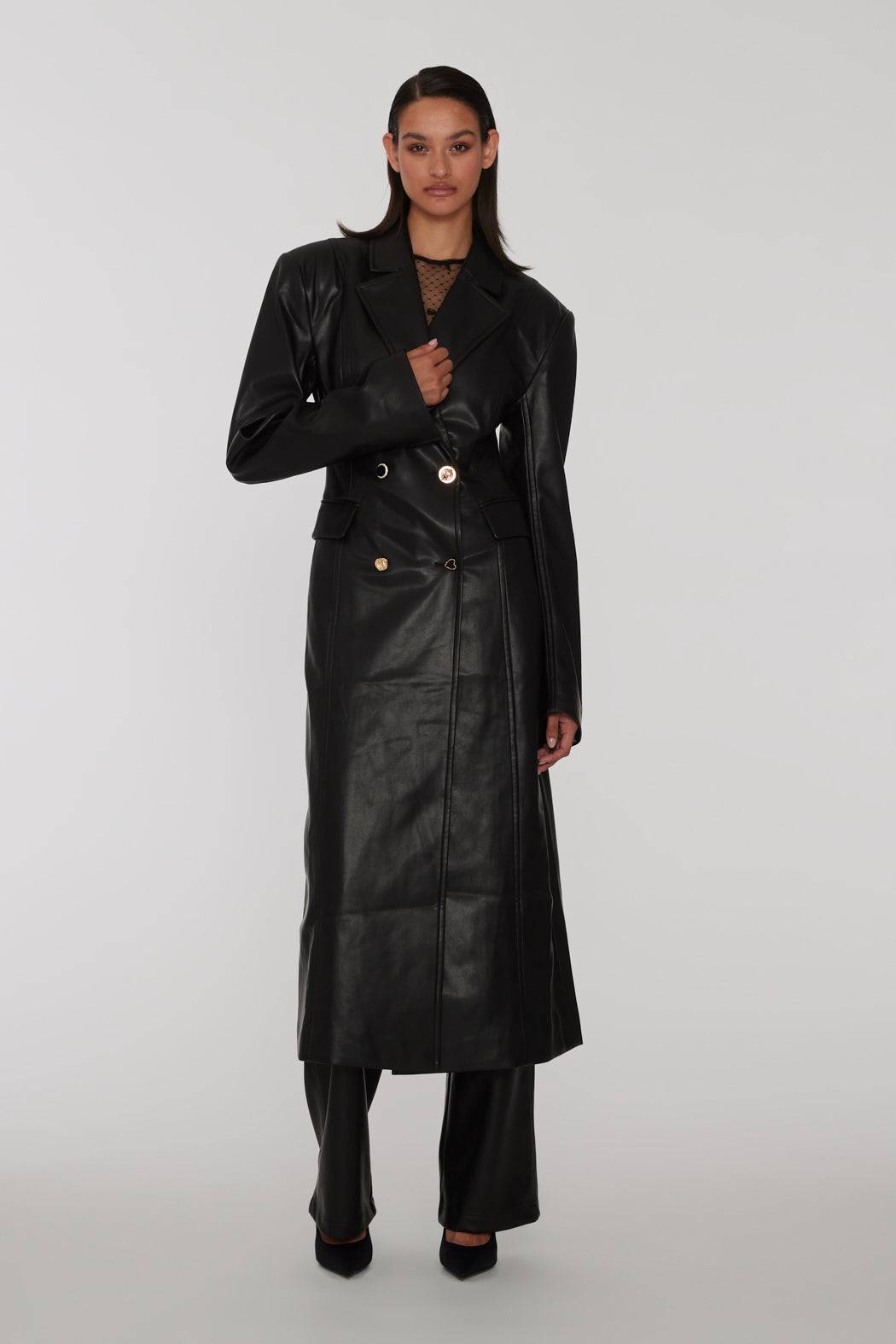 Embellished Button Coat - Black