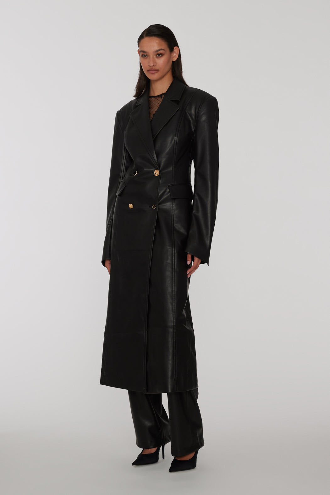 Embellished Button Coat - Black