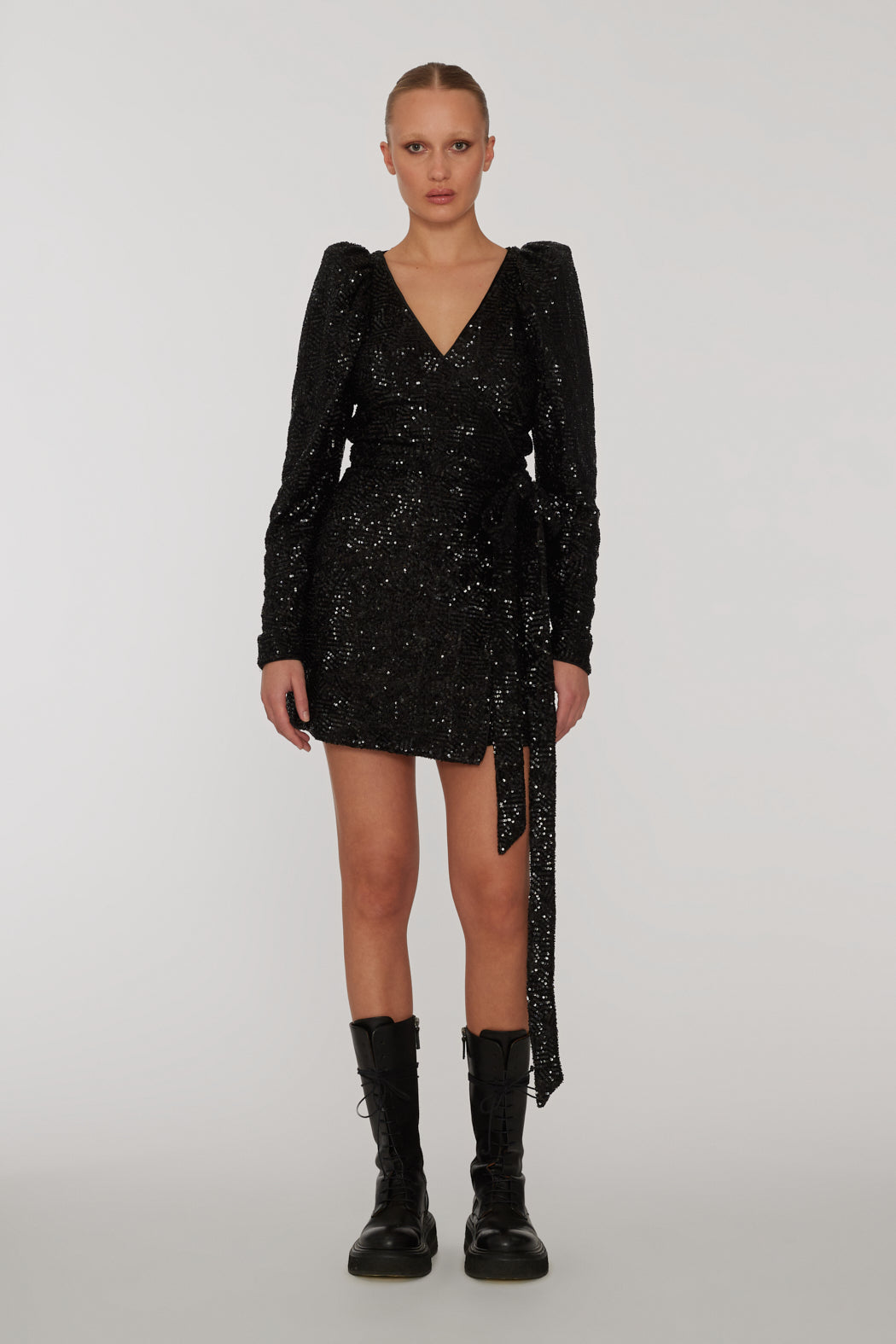 Sequins Mini Wrap Dress - Svart