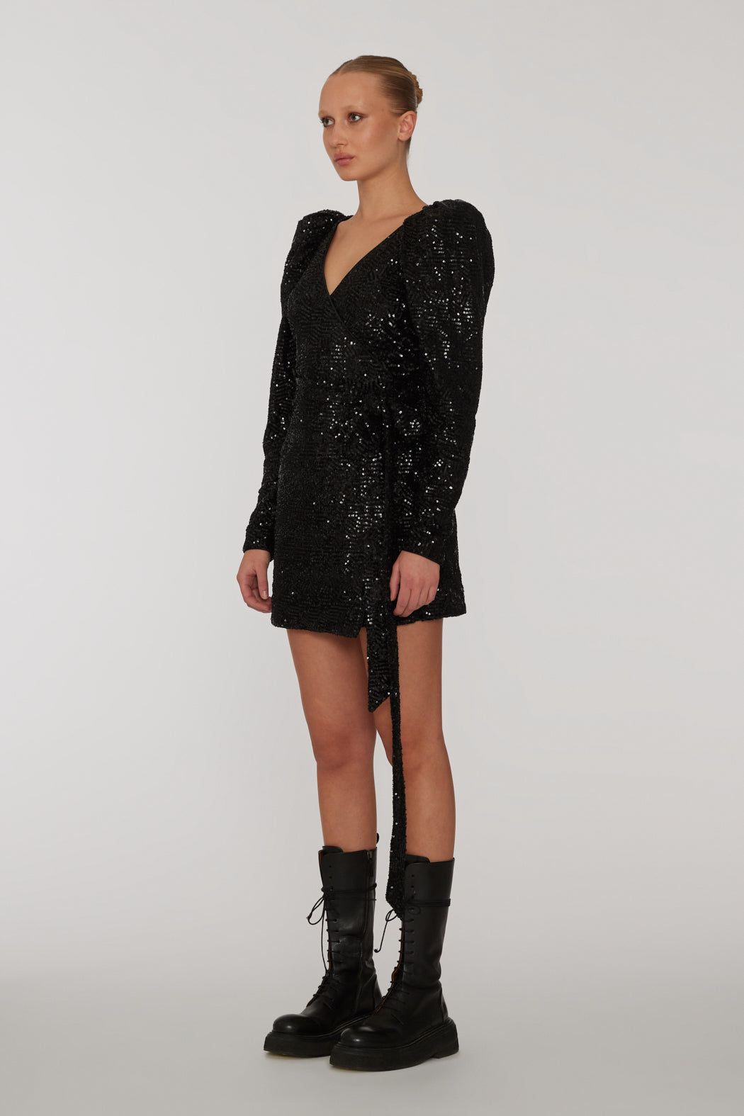 Sequins Mini Wrap Dress - Svart