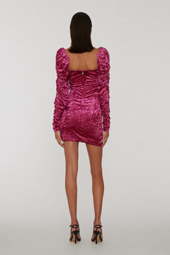 Velvet Puff Mini Dress - Very Berry Pink