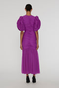 Chiffon Puff Sleeve Dress - Purple Cactus Flower