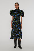 Satin Puff Sleeve Dress - Dot Stemed Rose + Tap Shoe Comb.