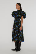 Satin Puff Sleeve Dress - Dot Stemed Rose + Tap Shoe Comb.