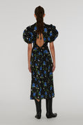 Satin Puff Sleeve Dress - Dot Stemed Rose + Tap Shoe Comb.