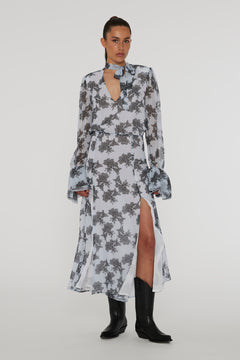 Chiffon Bow Midi Dress - Delicate Lace + Rock Ridge Comb.