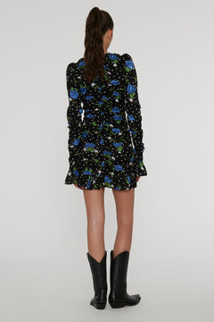 Satin Ruffle Mini Dress - Dot Stemed Rose + Tap Shoe Comb.