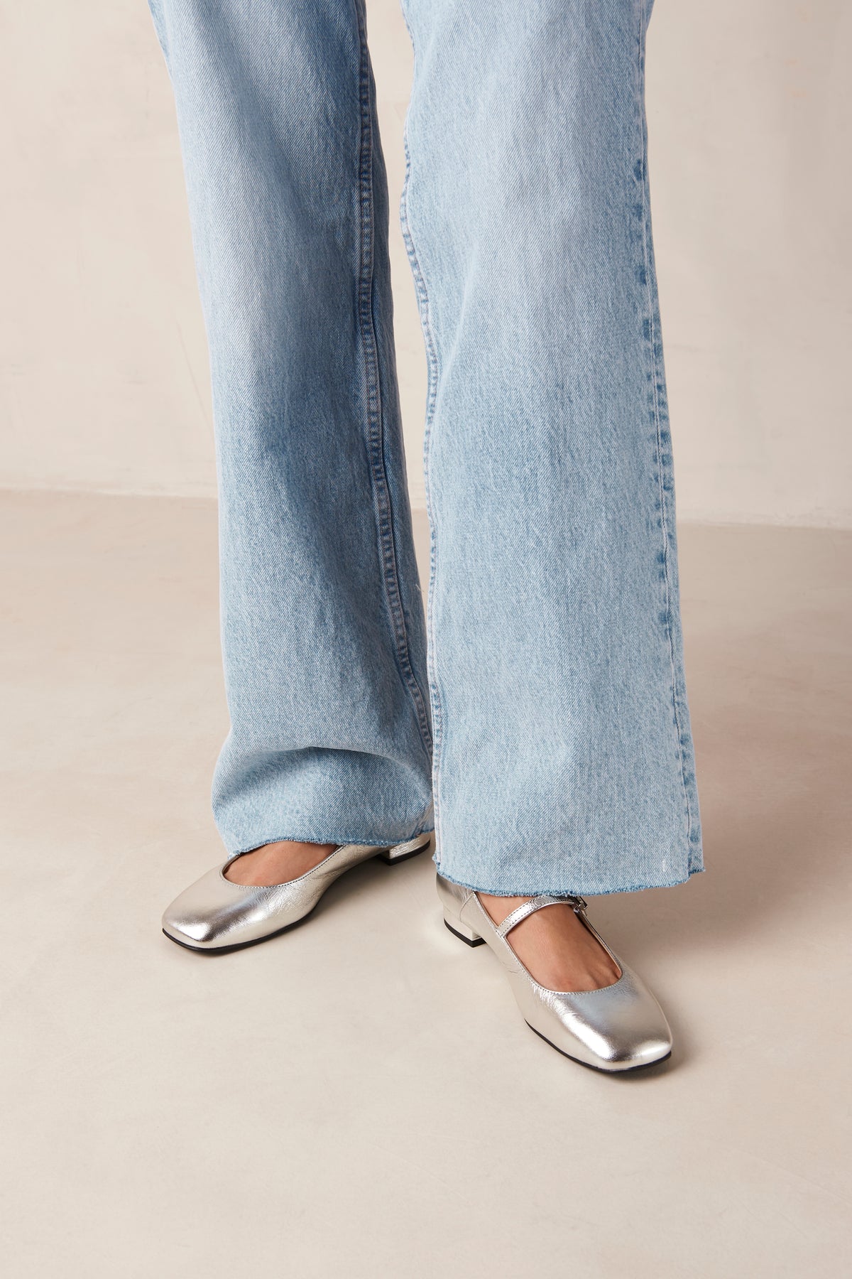Por Do Sol Shimmer Leather Ballet Flats - Silver