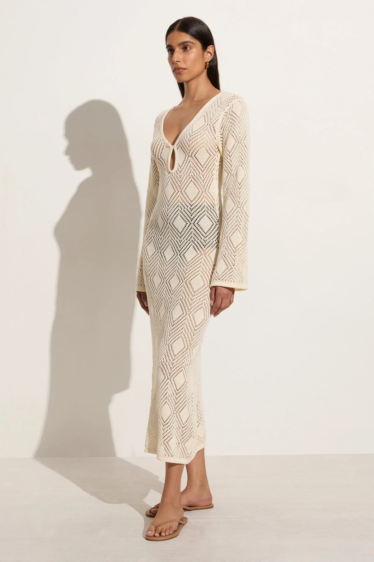 Serena Pointelle Knit Dress - Off White