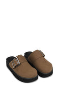 Ganni Feminine Buckle Mule Sandal Suede - Chocolate Fondant