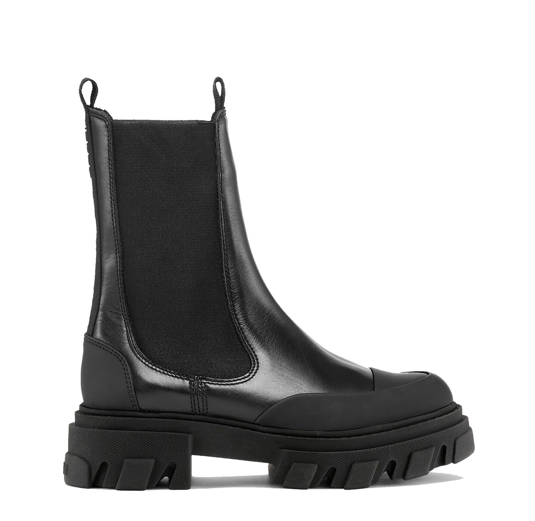 Cleated Mid Chelsea Boot Black Stitch - Black