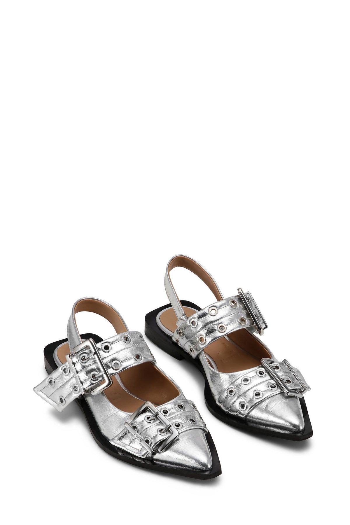 Feminine Buckle Ballerina - Metallic Silver