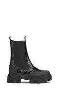 Cleated Mid Chelsea Boot Patent Croco - Black