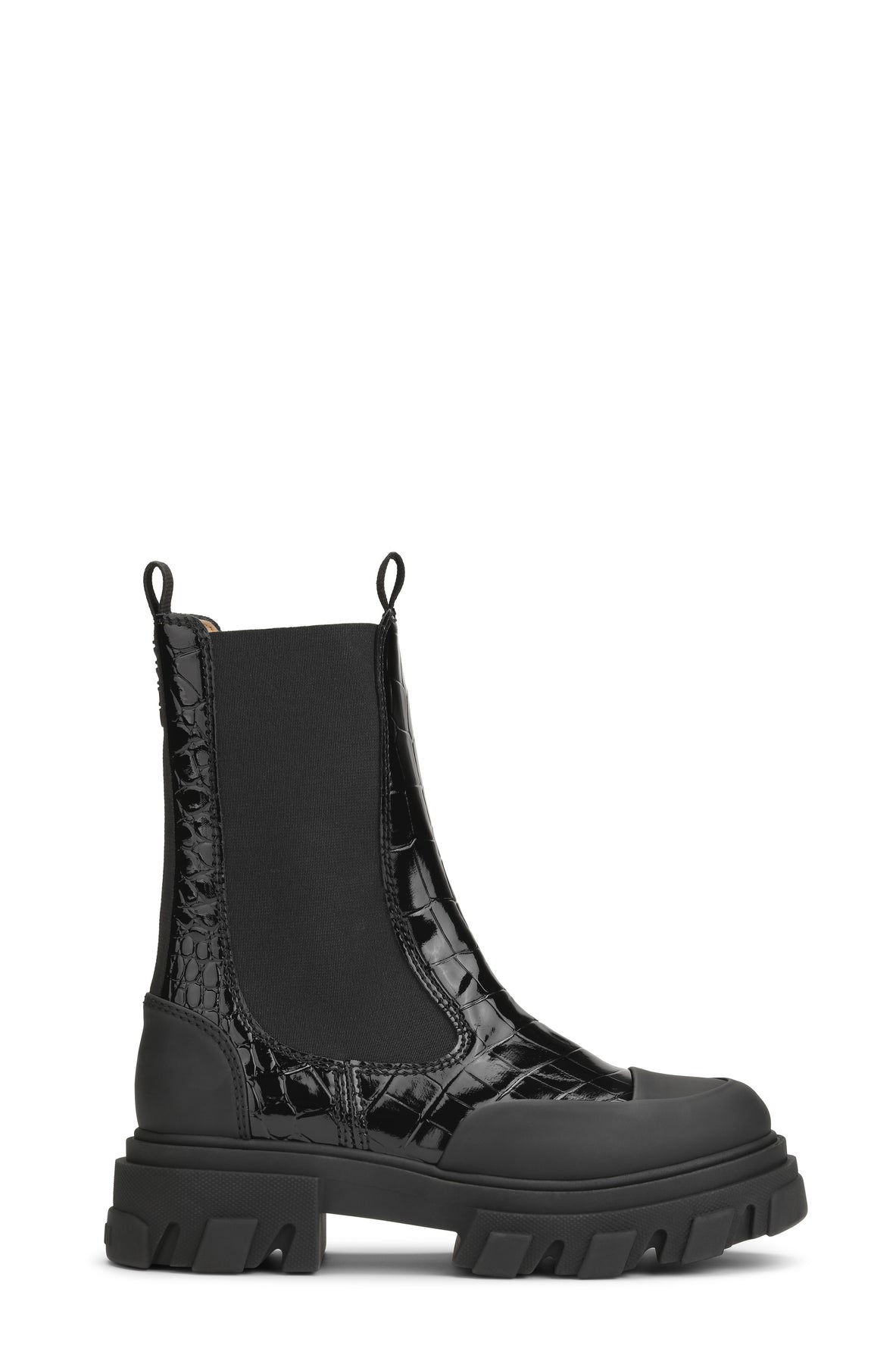 Cleated Mid Chelsea Boot Patent Croco - Black