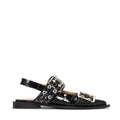 Feminine Buckle Ballerina Patent Croco - Black