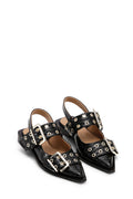 Feminine Buckle Ballerina Patent Croco - Black