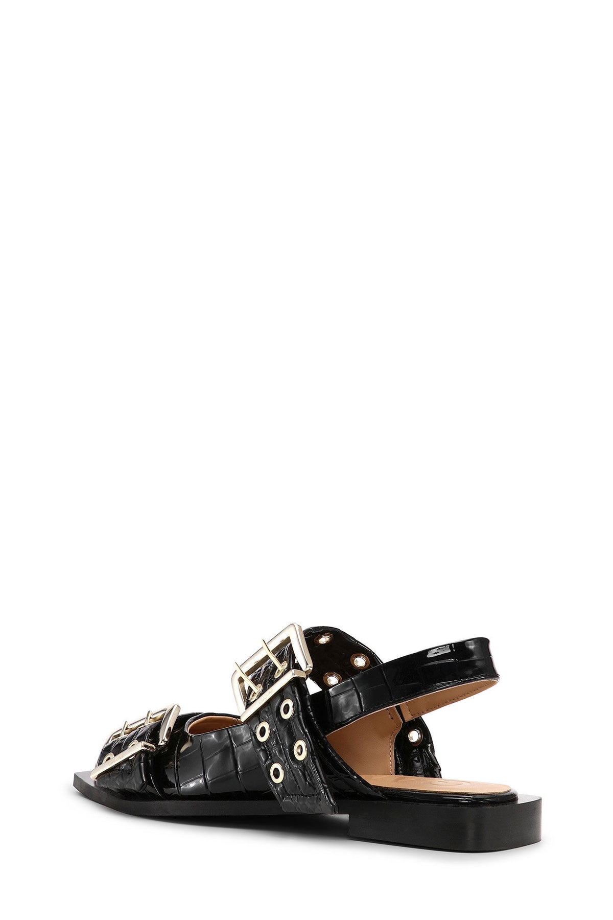Feminine Buckle Ballerina Patent Croco - Black