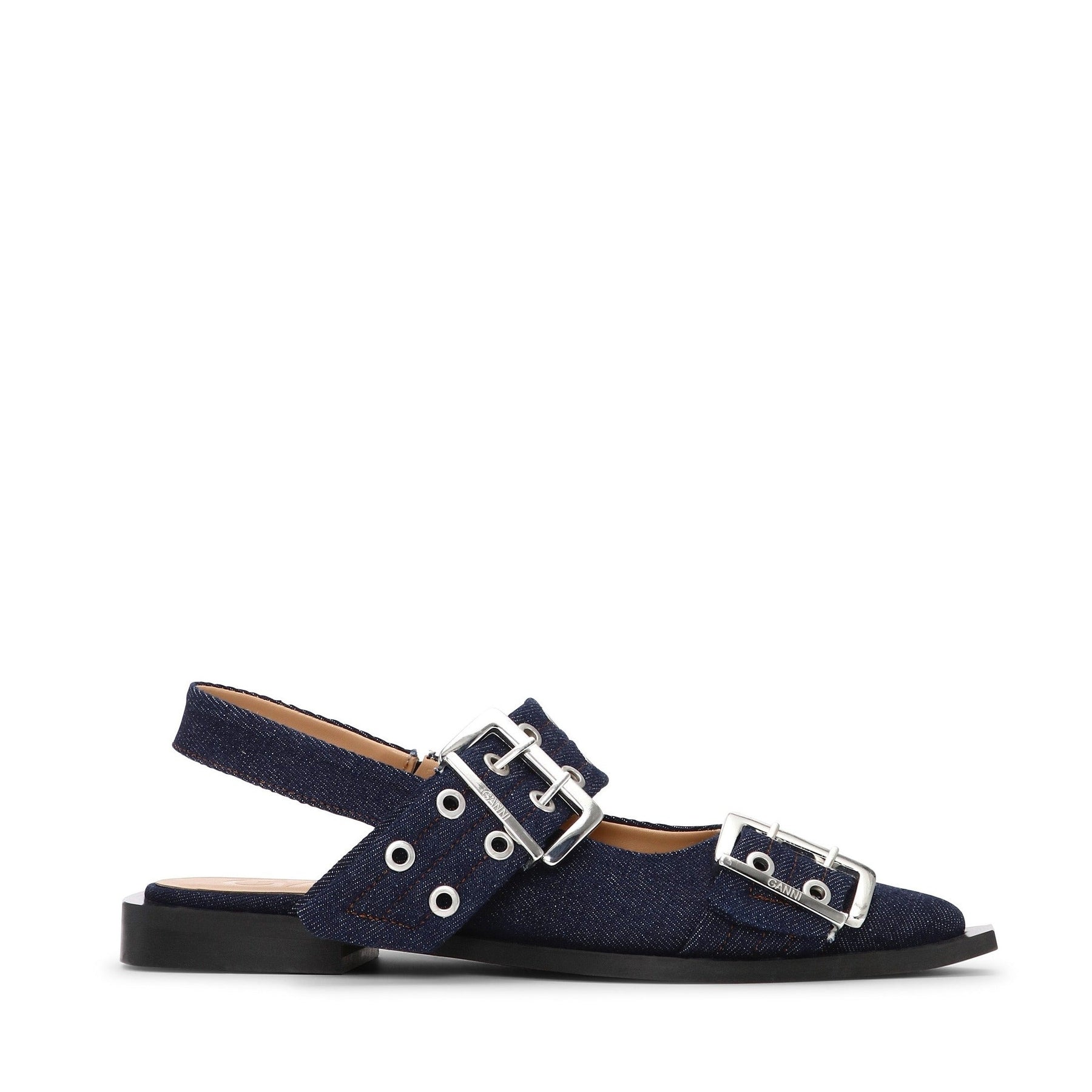 Feminine Buckle Ballerina Denim - Dark Navy