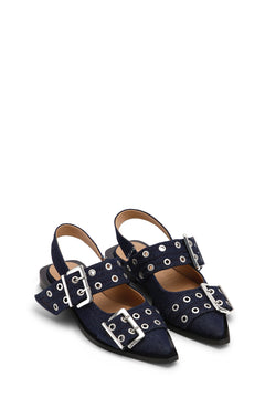 Feminine Buckle Ballerina Denim - Dark Navy