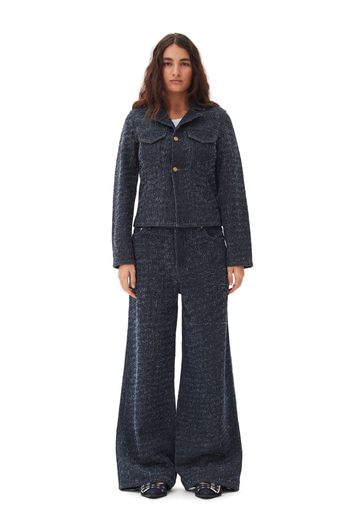 Feminine Buckle Ballerina Denim - Dark Navy