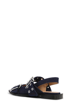 Feminine Buckle Ballerina Denim - Dark Navy