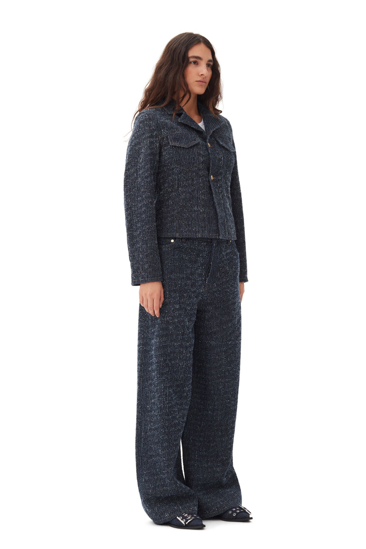Feminine Buckle Ballerina Denim - Dark Navy