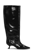 Ganni Eyelets Slouchy High Shaft Boot Naplack - Svart