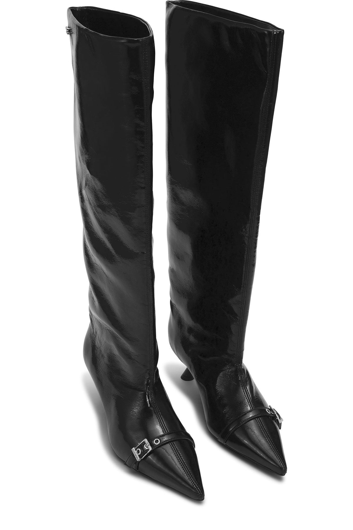 Ganni Eyelets Slouchy High Shaft Boot Naplack - Svart