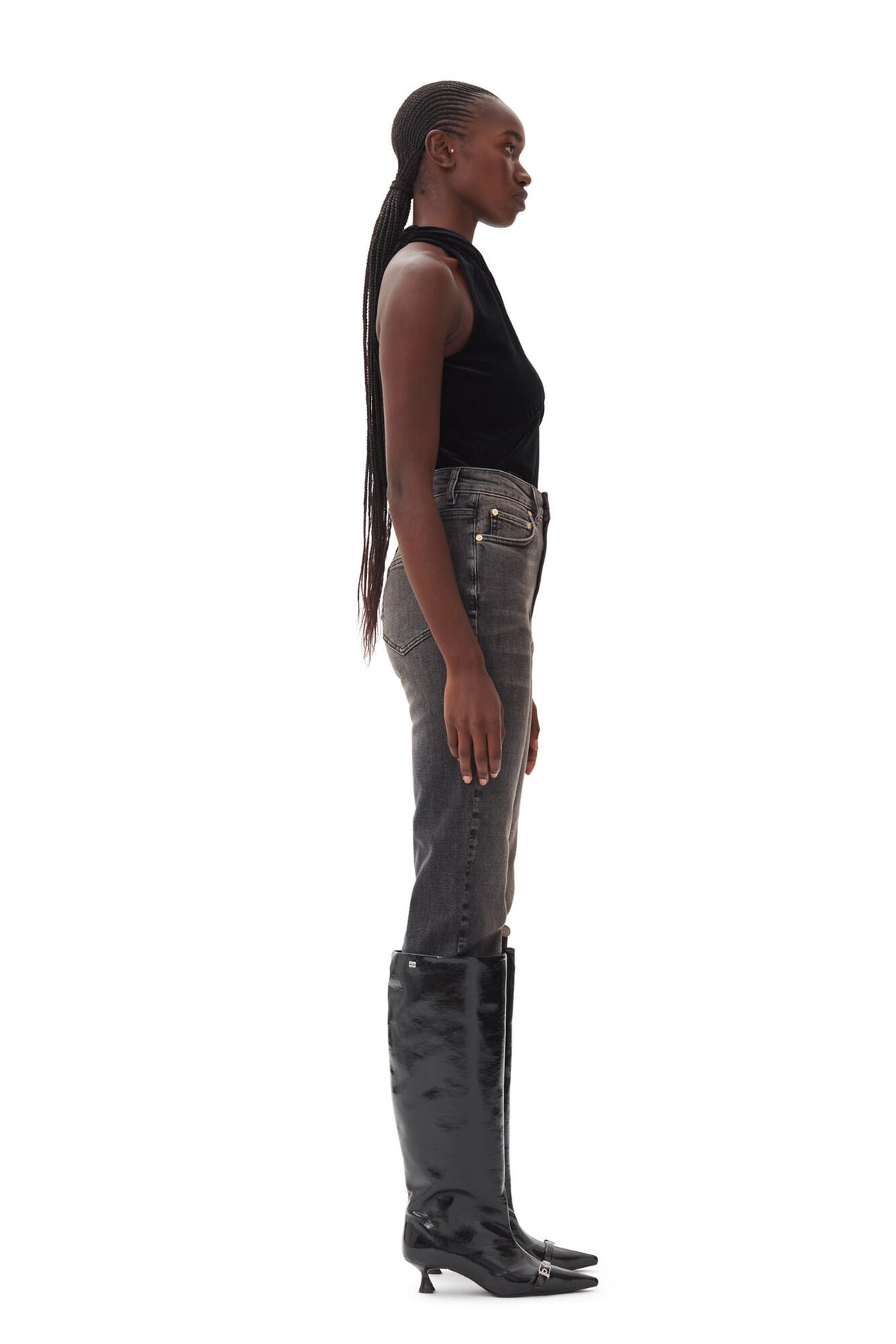 Ganni Eyelets Slouchy High Shaft Boot Naplack - Svart