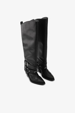 High Shaft Embroidered Western Boot - Black