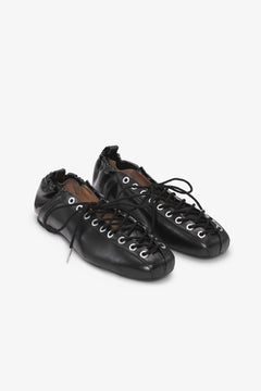Eyelets Lace Up Ballerina Crinkle Oleatex - Black