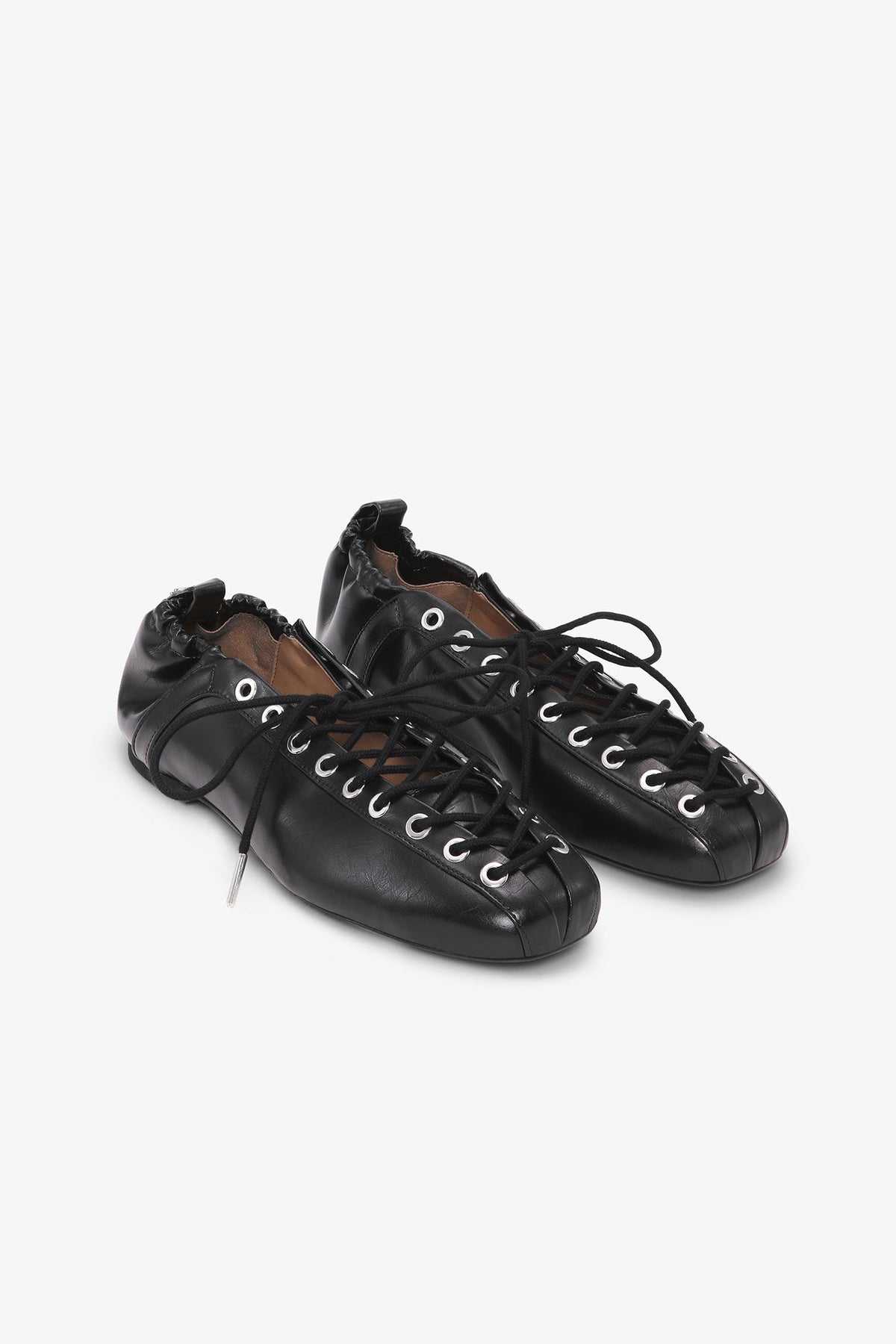 Eyelets Lace Up Ballerina Crinkle Oleatex - Svart