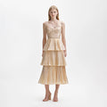 Metallic Tiered Midi Dress - Gold