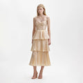 Metallic Tiered Midi Dress - Gold
