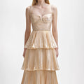 Metallic Tiered Midi Dress - Gold