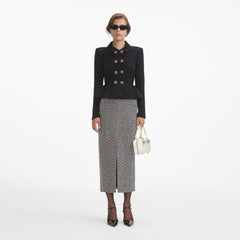 Textured Knit Peplum Jacket - Black